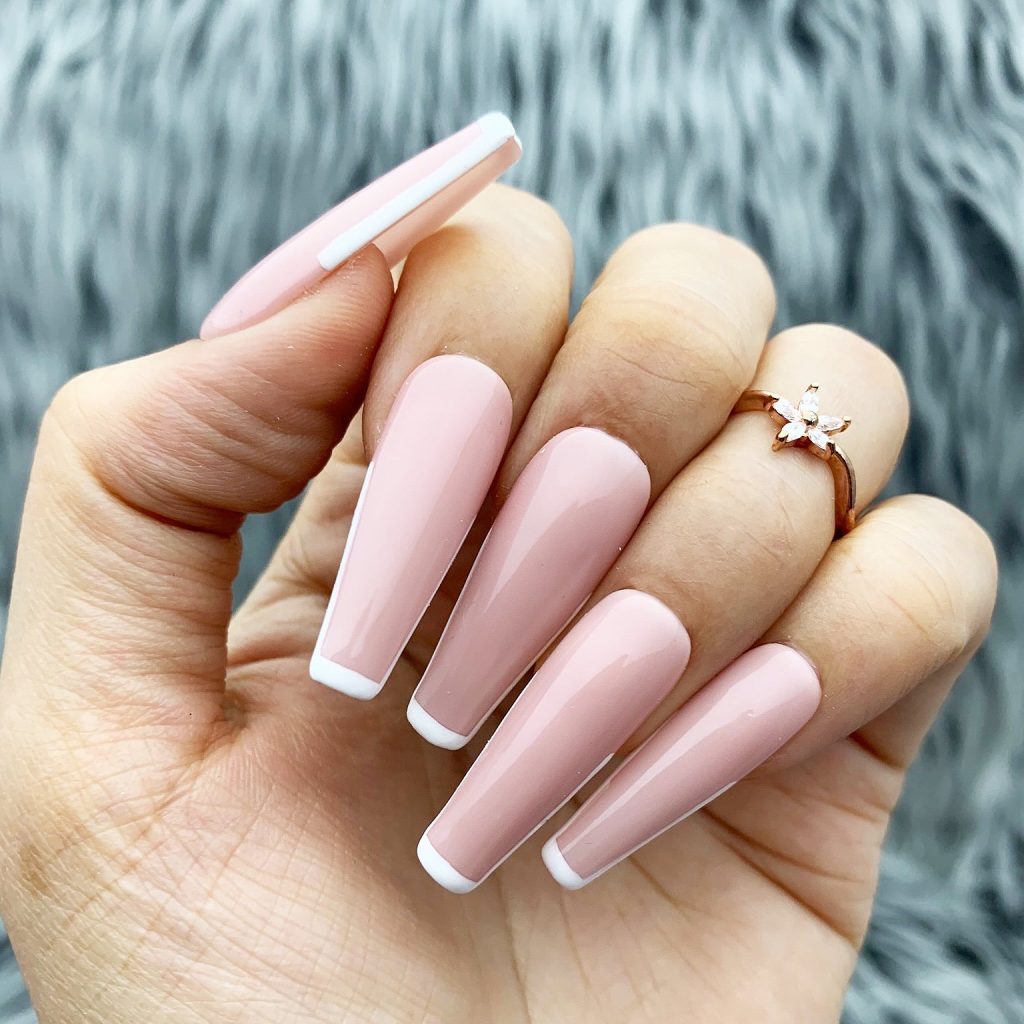 white and pink nails