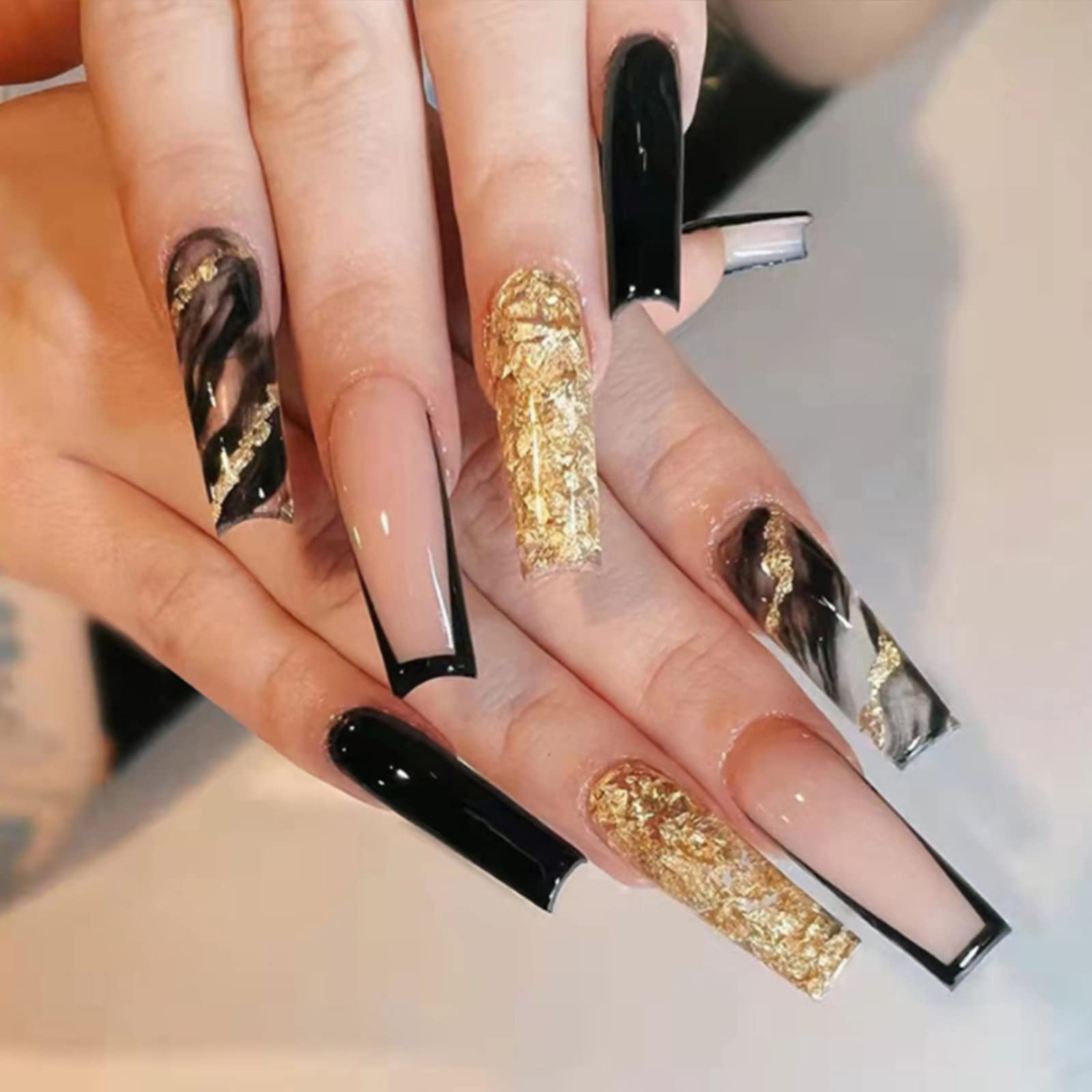 black and gold nails