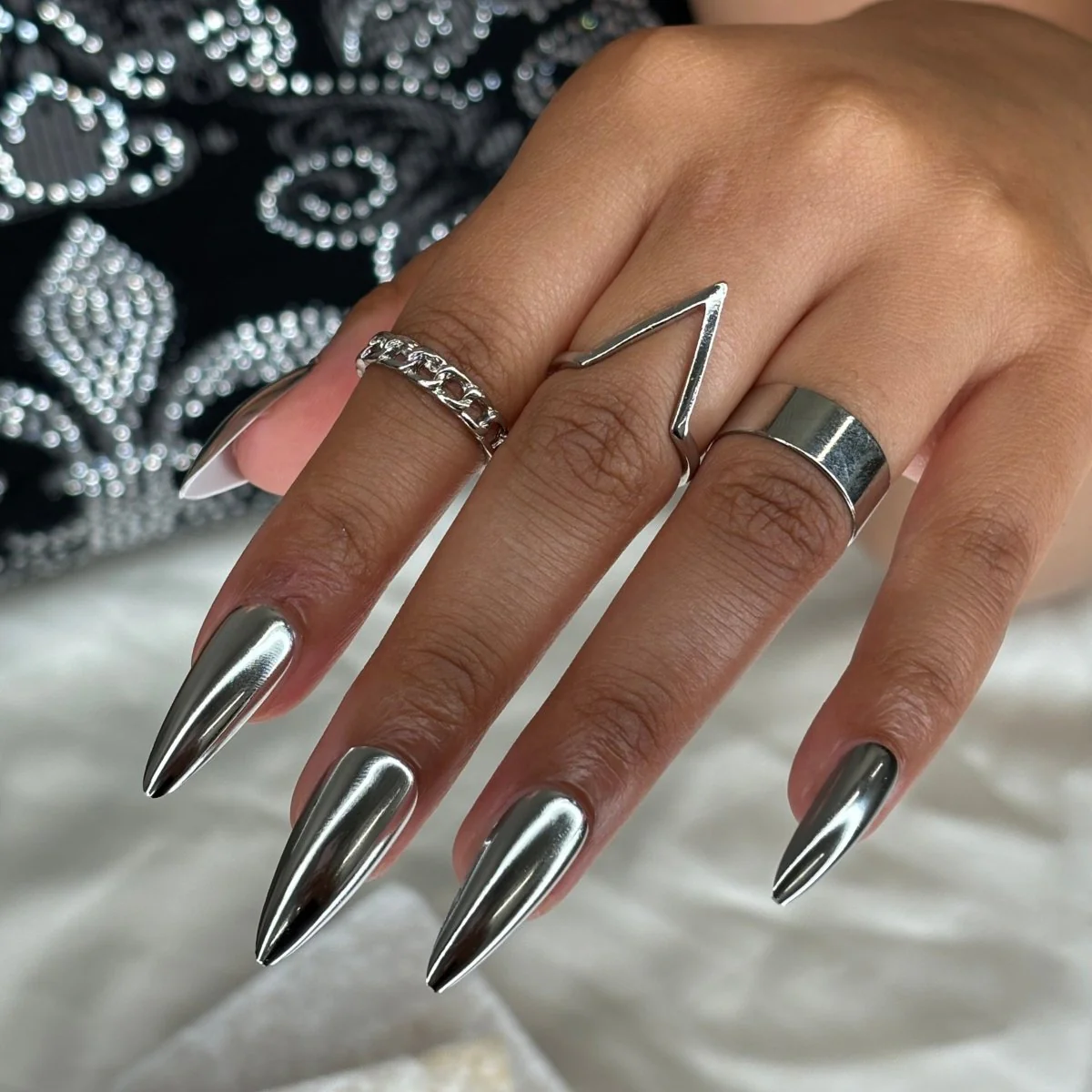 silver chrome nails