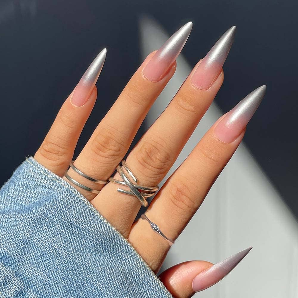 silver chrome nails