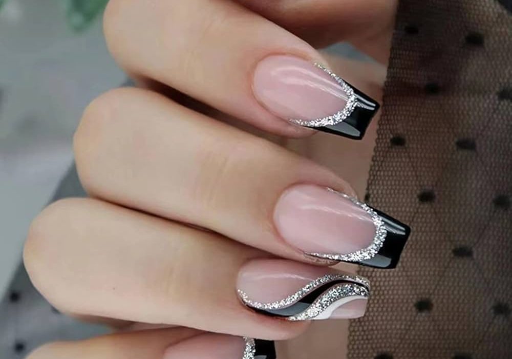 black and silver nails