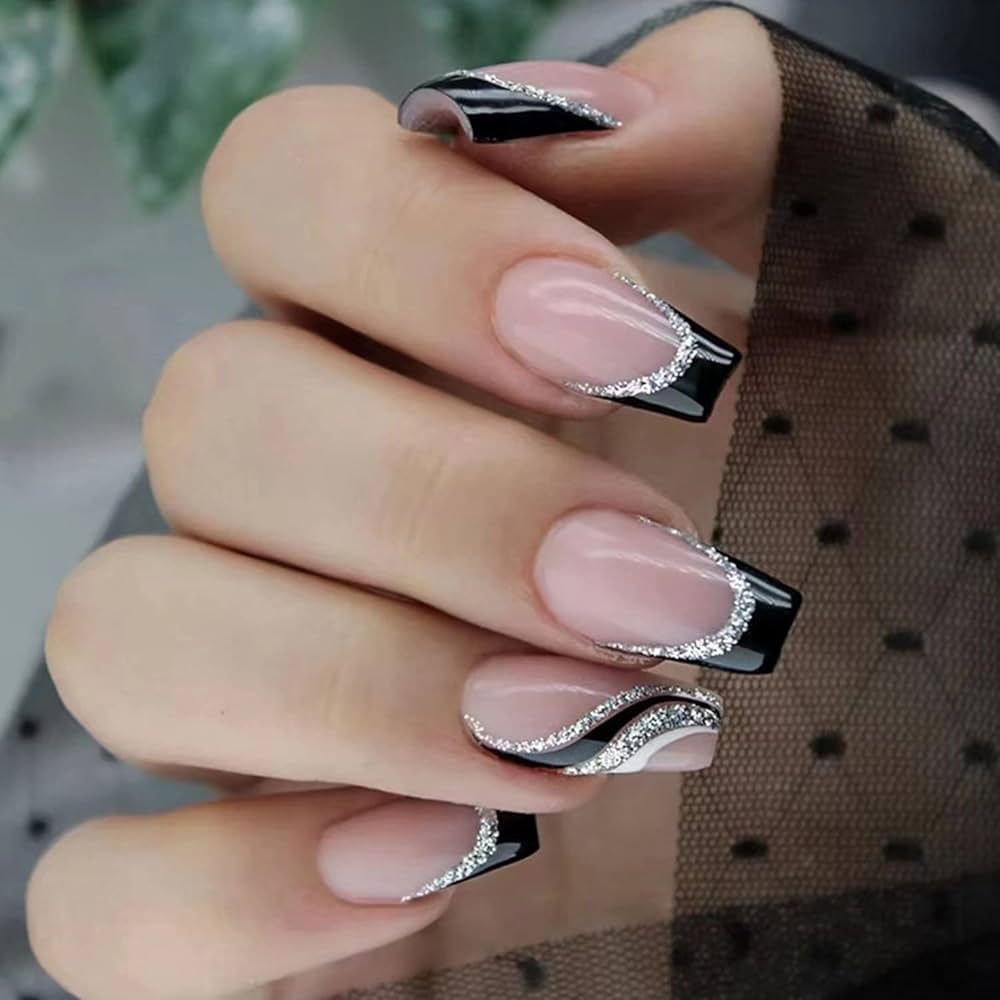 black and silver nails