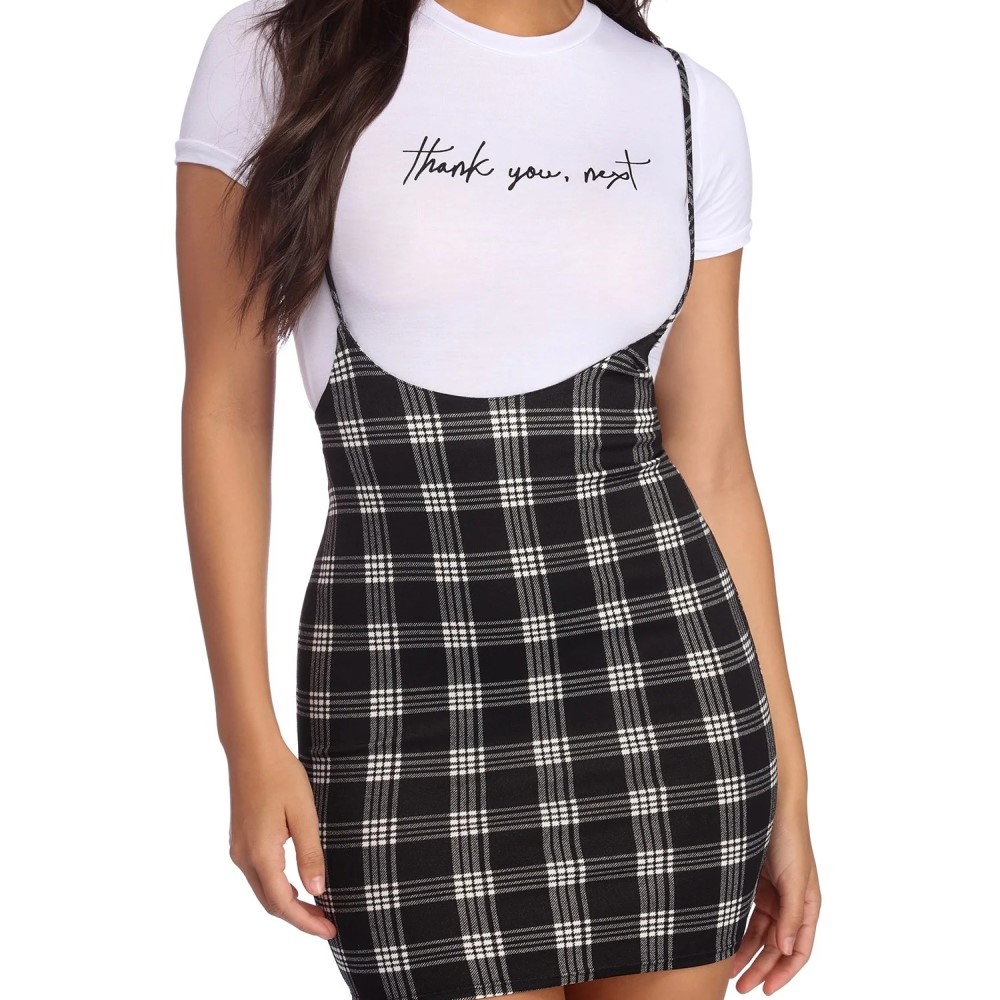 plaid suspender skirt