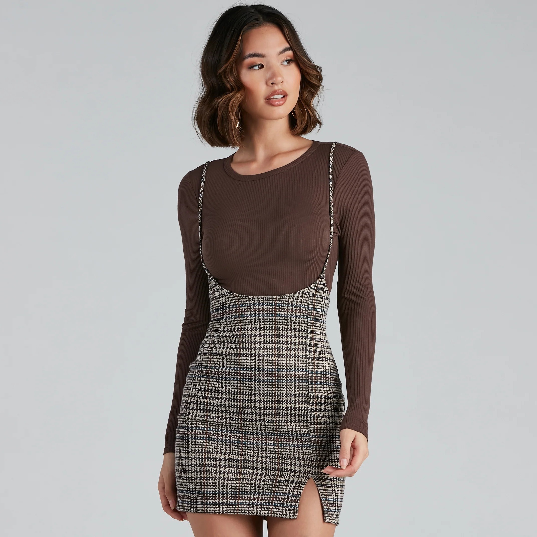 plaid suspender skirt